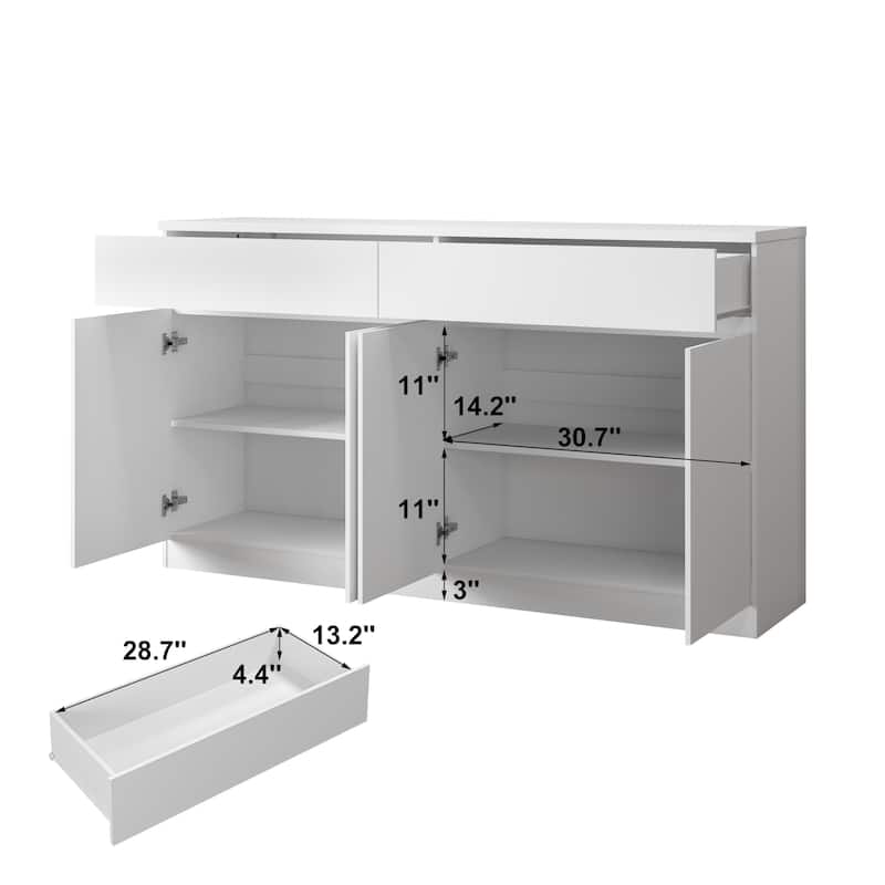 Large Sideboard Buffet Cabinet with Storage, Wood Kitchen Storage Cabinet with 2 Drawers and 4 Doors, Coffee Bar Table
