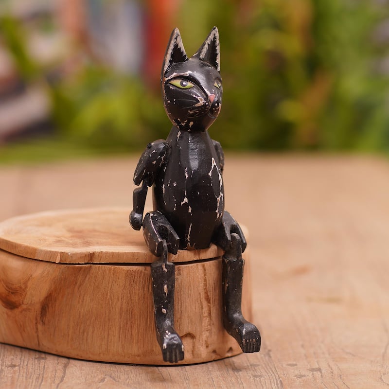 Novica Handmade Nine Lives Wood Statuette