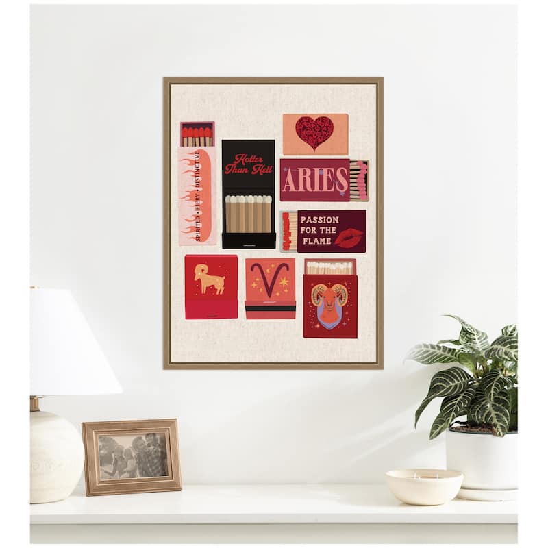Kate and Laurel Aries Matchbook Linen FC by Megan Ryan Framed Canvas Wall Art Print