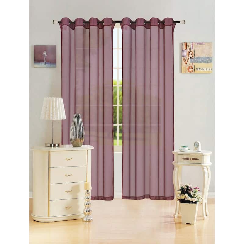 Leah Solid Sheer Curtain Single Panel, Grommet Top, Light Filtering 55"x84" - 55x84 - Burgundy