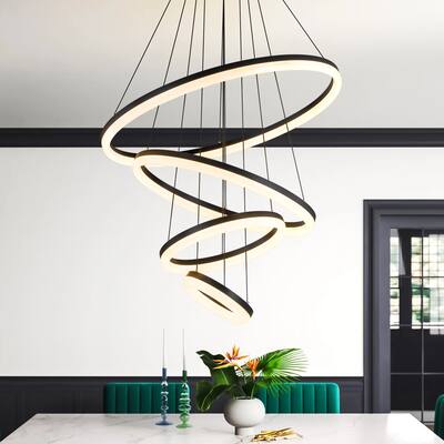 3/ 4-Light Tiered Ring Unique Modern Black Integrated LED Chandelier Ceiling Light