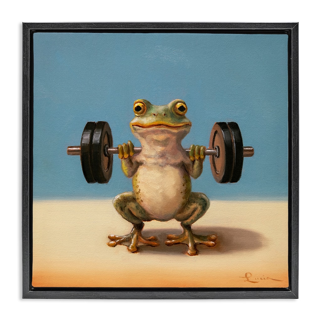 Stupell Weightlifting Frog Training Framed Floater Canvas Wall Art Design By Lucia Heffernan