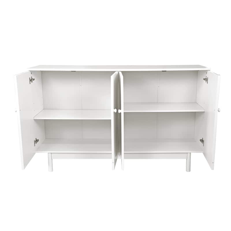 Stylish and Functional 4-Door Intaglio Storage Cabinet with Wood Legs