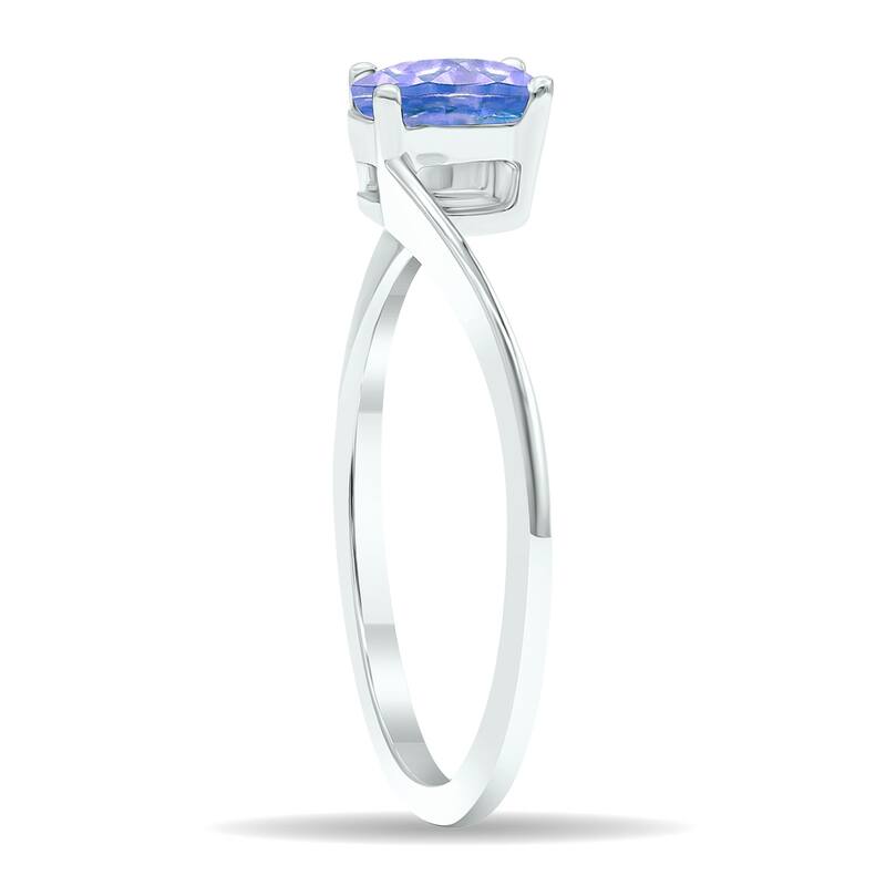 Women's Solitaire Tanzanite Wave Ring in 10K White Gold