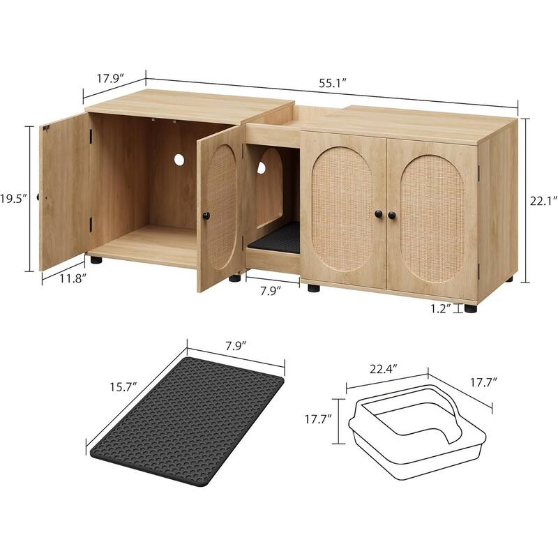 Cat Litter Box Enclosure 55.1" Double Litter Box Furniture Large Cat Box Enclosure Kitty Litter Box for 2 Cats