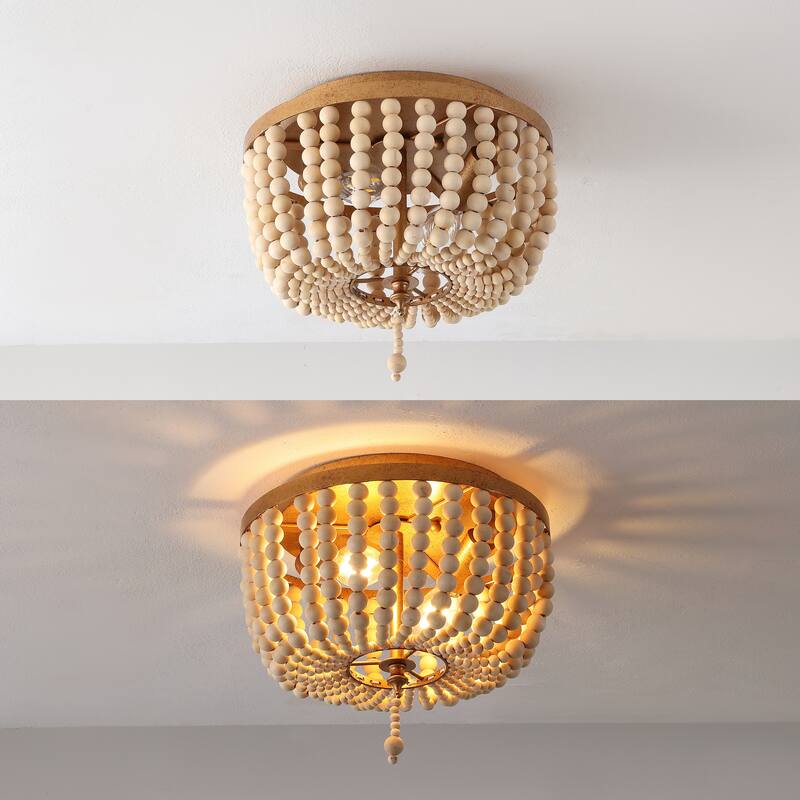 Allie Wood Beaded/Metal LED Flush Mount, by JONATHAN Y