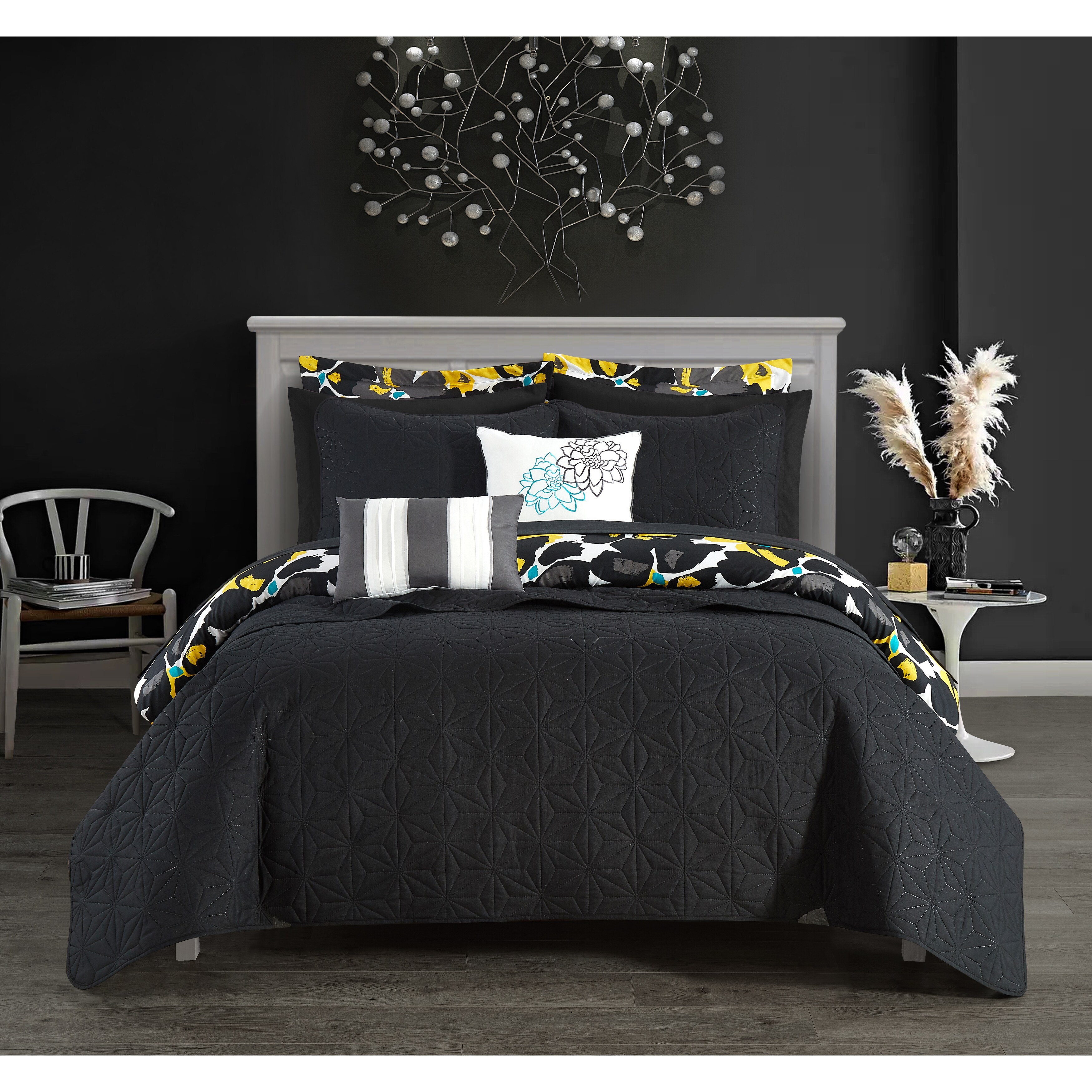 Blue Chic Home Malea 12 Piece Comforter and Quilt Set Contemporary Floral Print Bed in A Bag Queen Sheet Set Decorative Pillows Shams Included Blue Chic Home Malea 12 Piece Comforter and Quilt Set Contemporary Floral Print Bed in A Bag Queen Sheet Set Decorative Pillows Shams Included