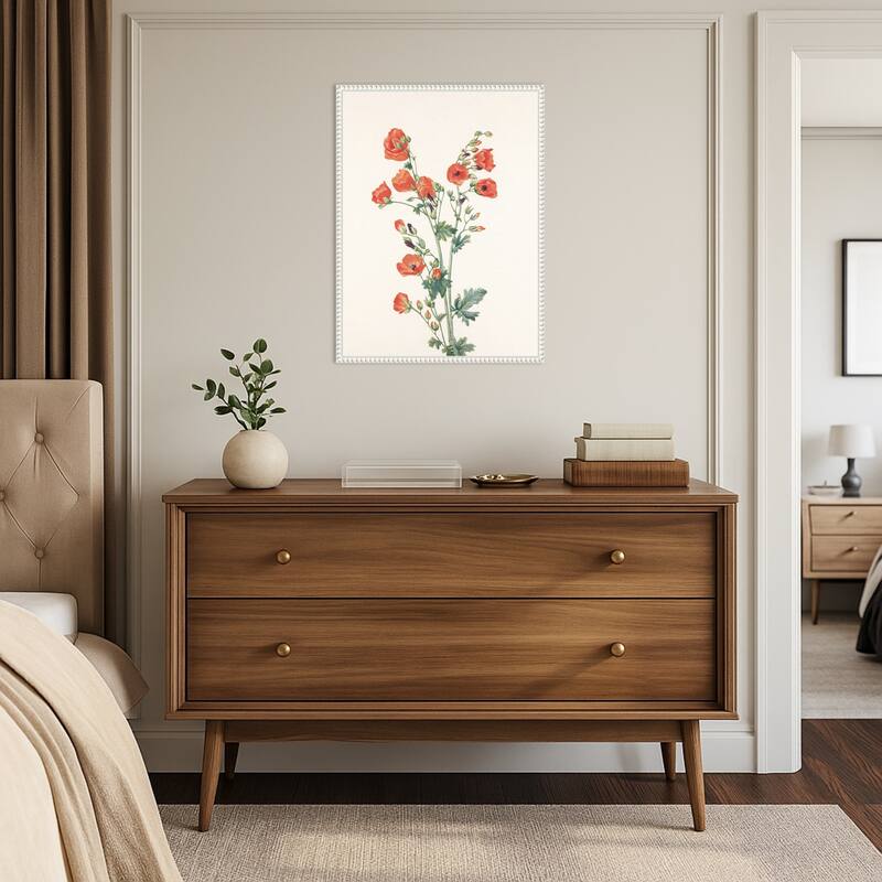 Scarlet Globe Mallow From North American Wildflowers (1925) by Mary Vaux Walcott (18 x 24 in.), Framed Canvas Wall Art Print