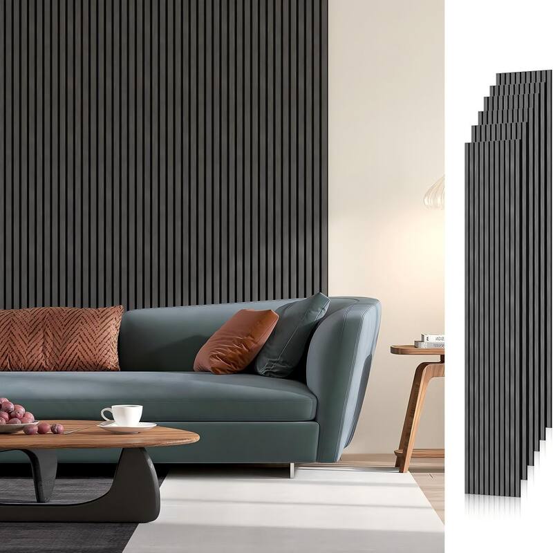 Soundproof Wood Slat Panels Acoustic Wall and Ceiling Panels - 6pcs x 94" x 7.9" - Dark Gray