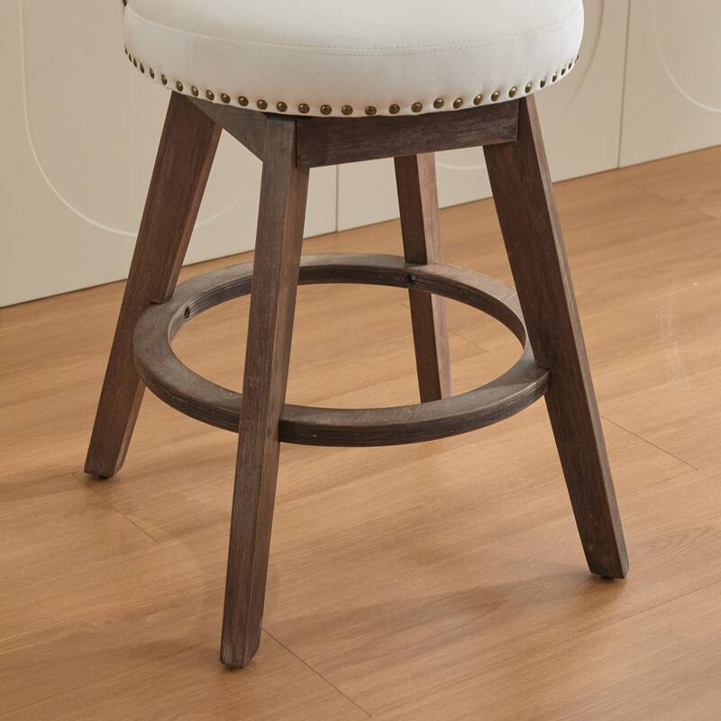 Velvet Upholstered Counter Height Bar Stools Set of 2, Tufted Button Swivel Bar Stools, Kitchen Counter Stools with Wood Legs