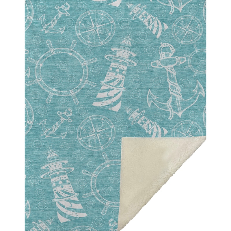 Premium Machine Washable ASB154 Coastal Lighthouse Sherpa Throw Blanket