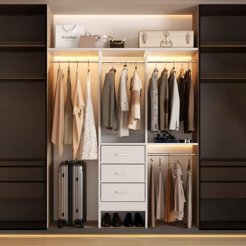 4FT Kid's Closet Syatem with Fabric Drawers for Small Closet, Closet Organizer for Walk-in/ Reach-in Closet - White