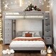 preview thumbnail 1 of 16, Twin Over Full Bunk Bed with 3-layer Shelves, Drawers and Storage Stairs, Gray