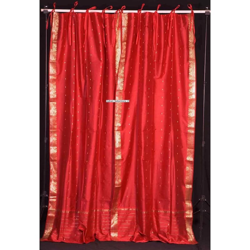 Fire Brick Tie Top Sheer Sari Curtain / Drape / Panel - Piece - 60" W X 120" L (Unlined) - 120 Inches