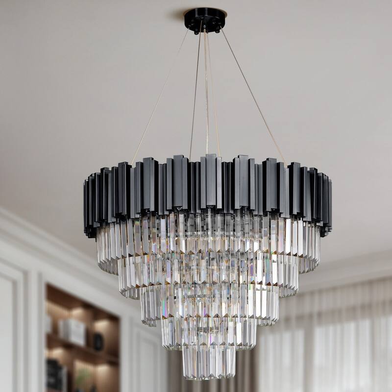 KAYLA Large Crystal Chandelier - 35.4"Modern 6-Tier 17-Light Chrome Ceiling Light, Luxury K9 Crystal