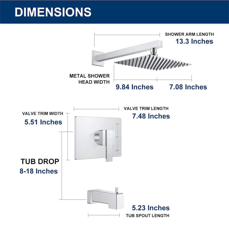 PROOX Wall Mount Tub and Shower Trim Kit with Single-Spray Shower Head