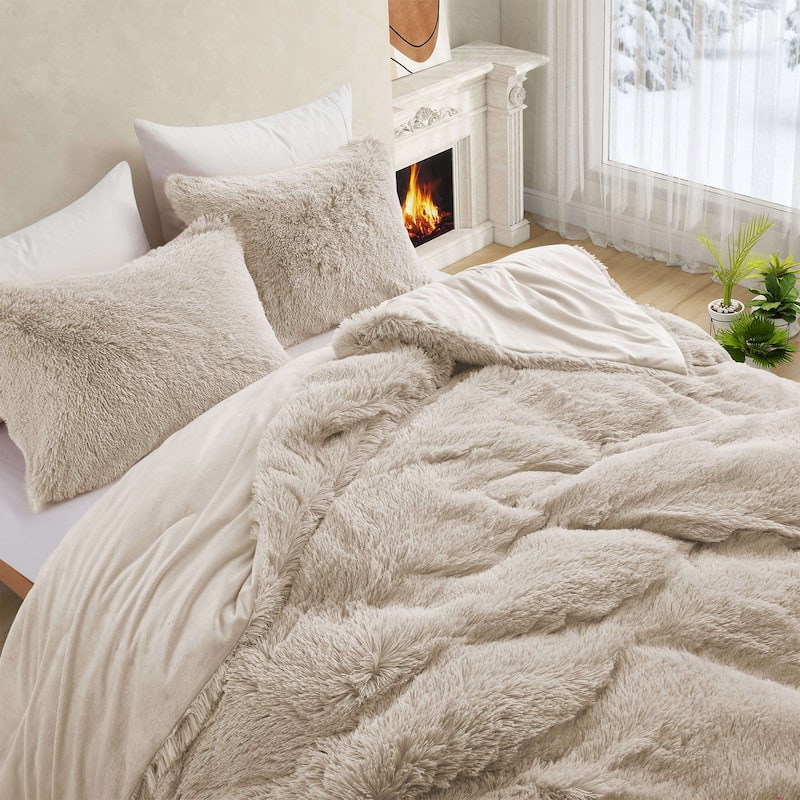Fluffy Shaggy Reversible Faux Fur Comforter Set, Fuzzy Plush Bedding Set