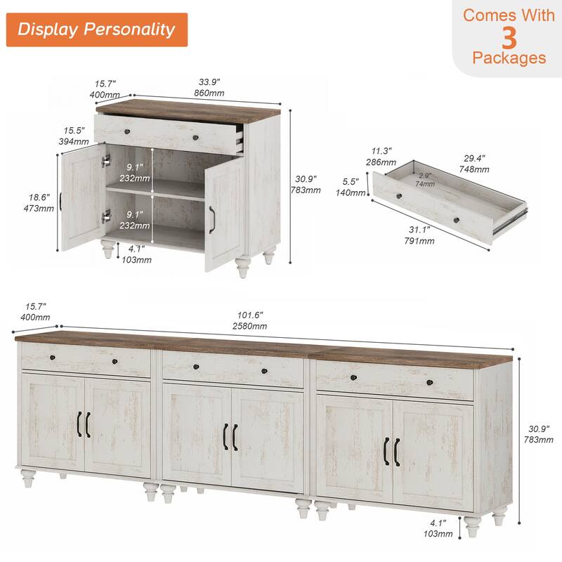 Farmhouse Sideboard, Buffet Cabinet with Storage Cabinets