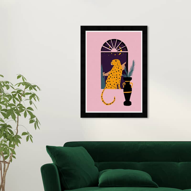 Wynwood Studio Prints Animals Waiting By The Window Yellow and Dark Yellow Bohemian & Eclectic Wall Art Canvas Print - Black