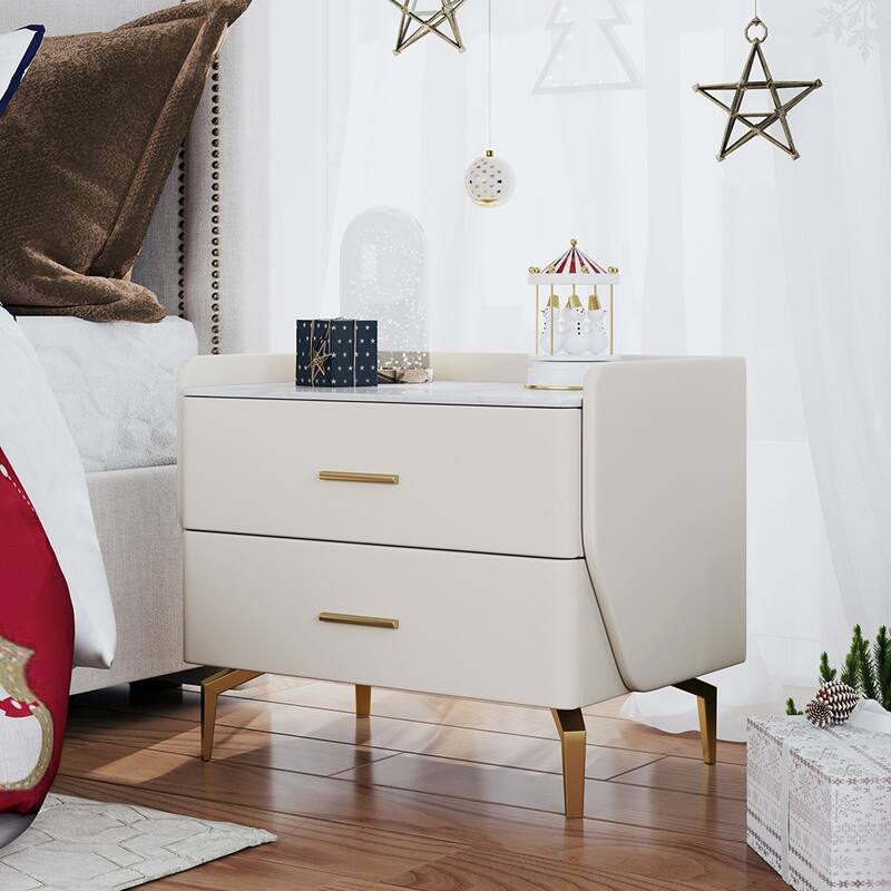 20" Modern Bedroom Nightstand with 2 Drawers, Bedside End Tables - White - 2-drawer