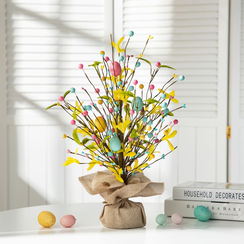 Glitzhome 18"H Easter Eggs Blossom Table Tree Spring Artificial Plants Centerpieces