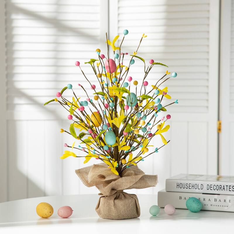 Glitzhome 18"H Easter Eggs Blossom Table Tree Spring Artificial Plants Centerpieces