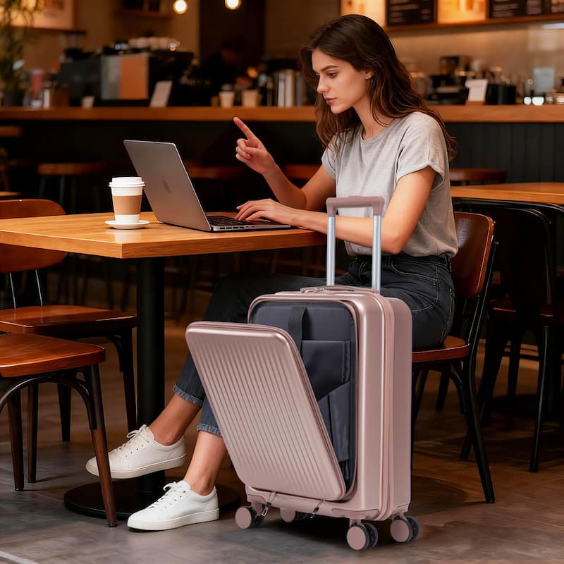 14"/20" 2 pcs/set in ABS Spinner Wheel Luggage, with Combination Lock and Front Opening Design, 14" Cosmetic Case