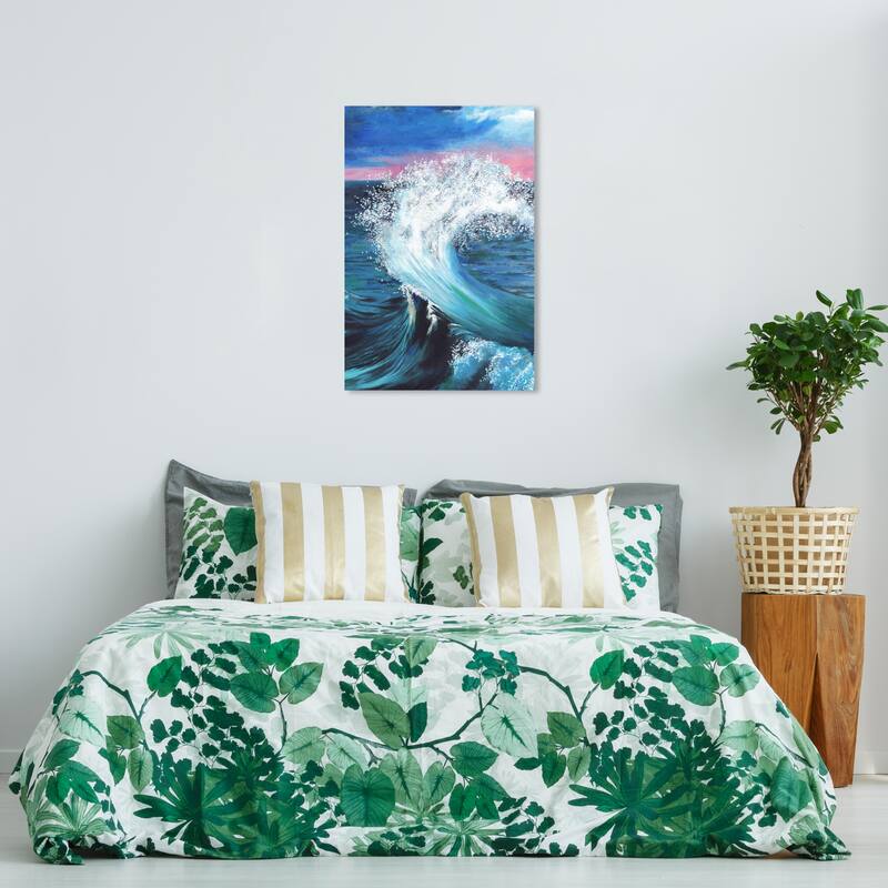 Wynwood Studio Canvas Sports and Teams Doll Memories - Big Wave Blue and Pastel Pink Nautical & Coastal Wall Art Canvas Print - 36 x 24
