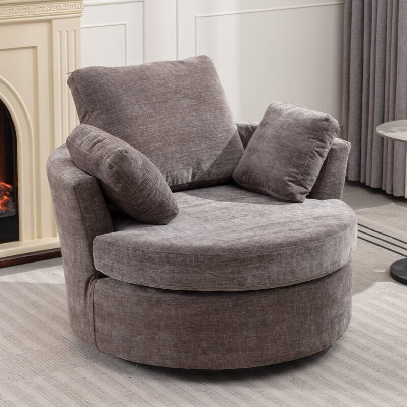 Oversize Round 360 Degrees Swivel Accent Chair with 3 Pillows