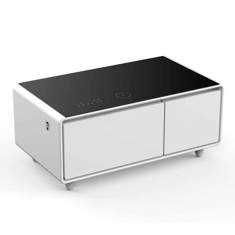 Modern Smart Coffee Table with Built-in Fridge Bluetooth Speaker Touch Control Panel Atmosphere light, for Living Room