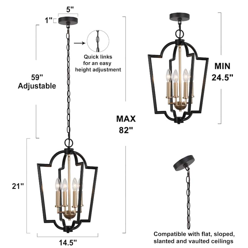 Modern Brass Gold Pendant Lights 4 Lights Islands Lights Mini Chandeliers for Dining Room - D 14.5'' x H 81''