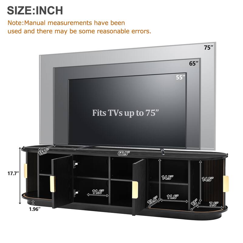 Wooden TV Stand with Sliding Tambour Door for TVs up to 75", Fluted TV Cabinet Media Console Table for Living Room