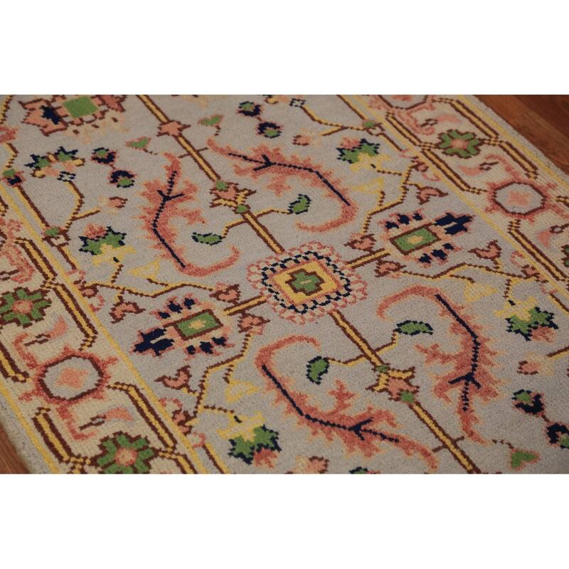 Transitional Beige Oushak Indian Foyer Rug Hand-Knotted Wool Carpet - 2'11"x 5'0"