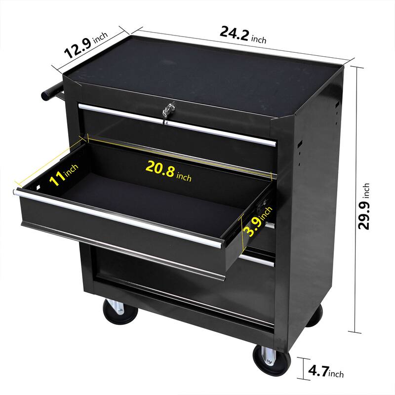 4-Drawer Rolling Trolley Metal Tool Storage Organizer Rolling Tool Cart With Interlock System And Wheels