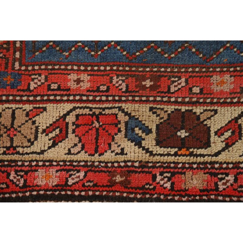 Hand Knotted Oriental 100% Wool Carpet Traditional Geometric Navy Blue & Blues Heriz Runner Rug - 15' 0'' X 3' 6''