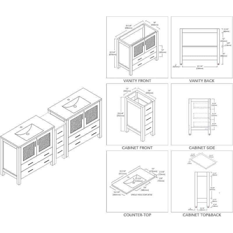 Blossom Sydney 84 Inch Solid Wood Double Sink Vanity with Side Cabinet