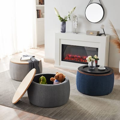 Round Storage Ottoman for End Table