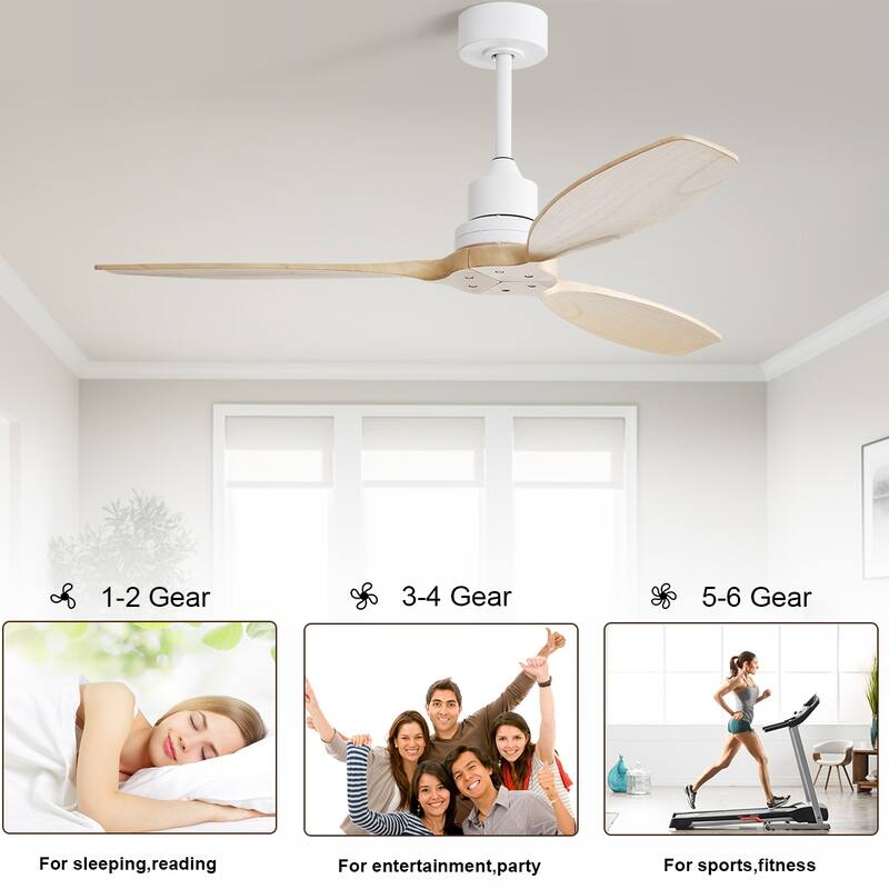 52" White Ceiling Fan with Remote,Reversible Wood Blades,Indoor and Outdoor,Angled Ceiling Adaptable