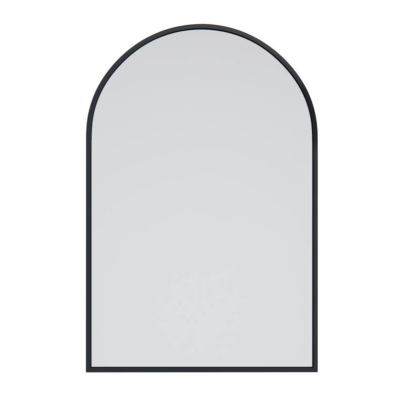 Glass Warehouse Arched Stainless Steel Framed Wall Mirror - 30" x 20" - Black