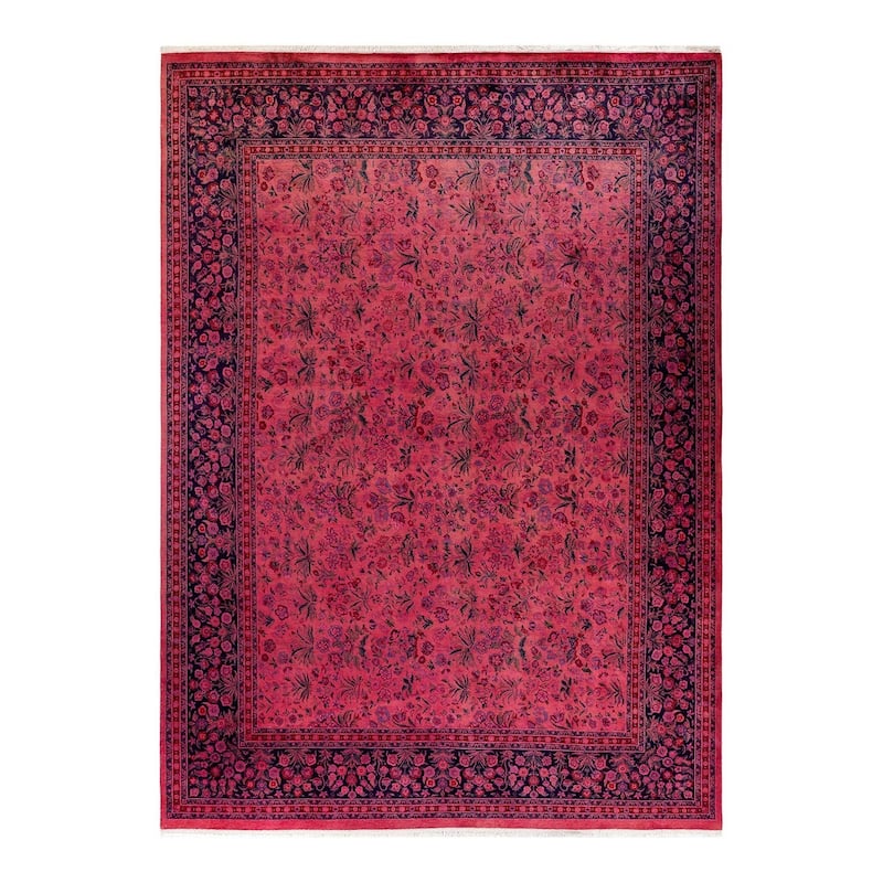 Overton Hand Knotted Wool Vintage Inspired Modern Contemporary Overdyed Pink Area Rug - 9' 2" x 12' 0"