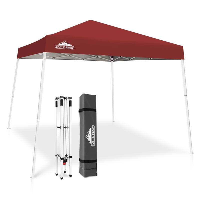 EAGLE PEAK 10x10 Slant Leg Pop-up Canopy Tent Outdoor Beach Canopy Folding Portable Shelter 10x10 Base 8x8 Top (Blue) - Burgundy