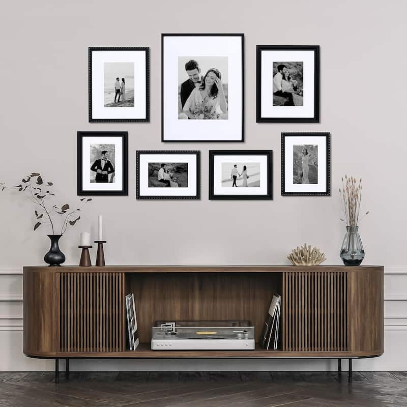 Camden Reed 7 Piece Gallery Wall Frame Set, (1) 12x16 Inch, (2) 8x10 Inch, and (4) 6x8 Inch, Black/Gold