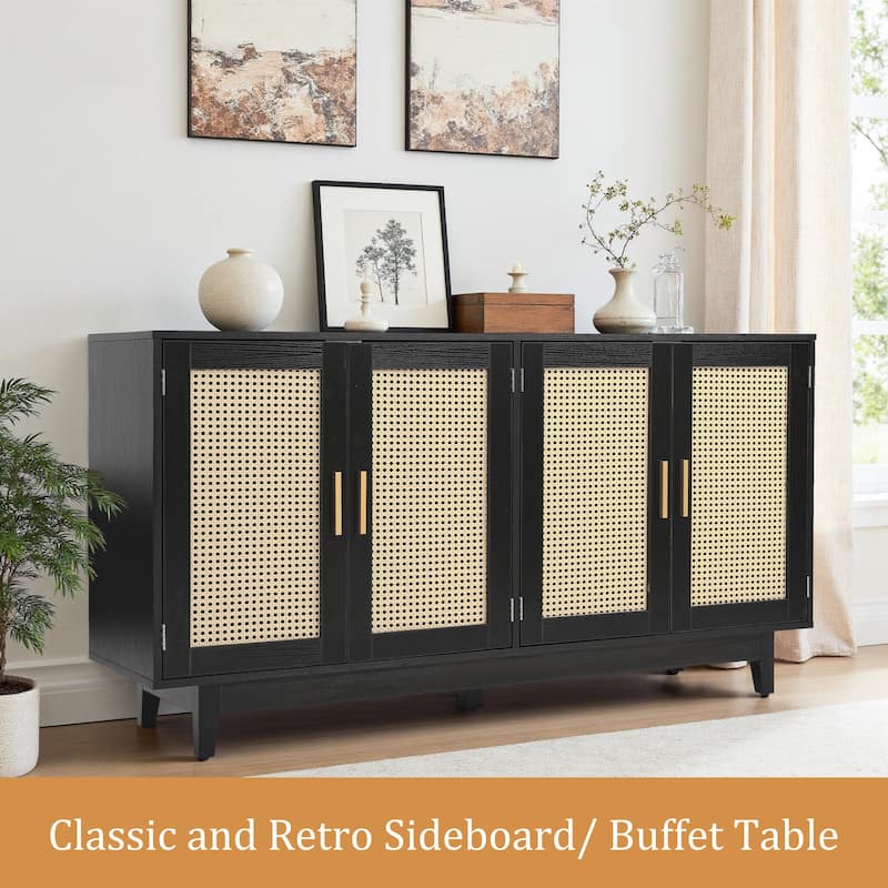 Rattan Accent Cabinet Storage Sideboard Buffet with 4 Doors