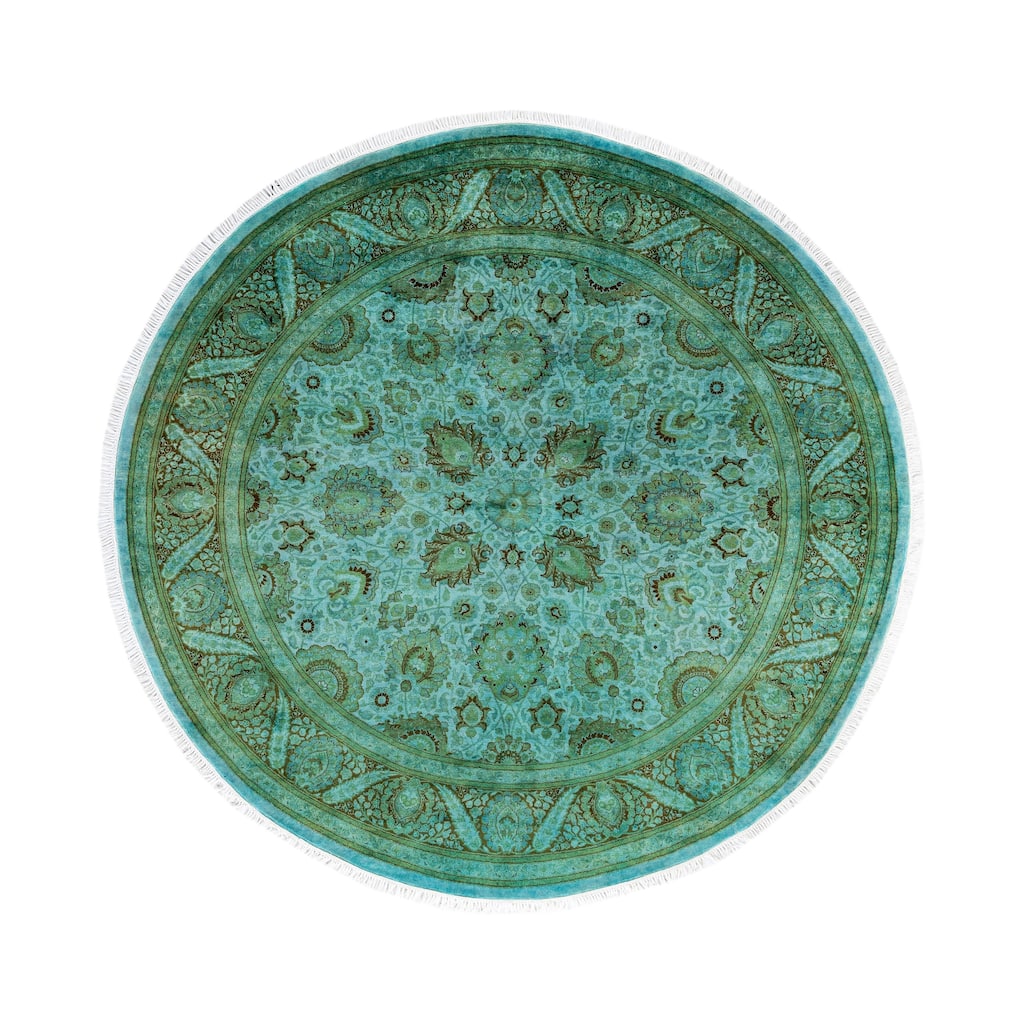 Overdyed One-of-a-Kind Hand-Knotted Area Rug - Green - 7' 1" x 7' 1"