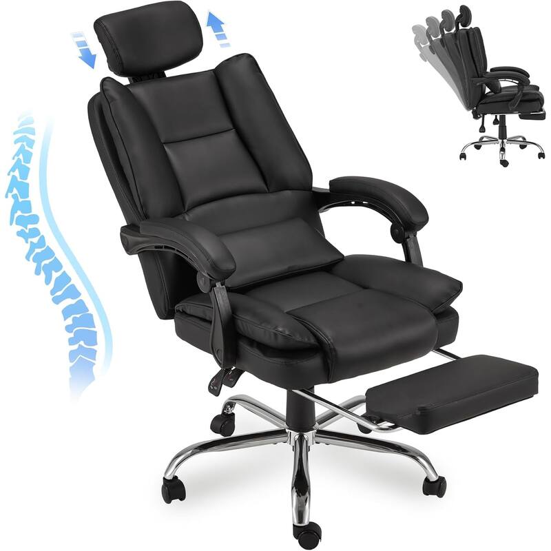 4/6-Point Massage Office Chair, Ergonomic Reclining Desk Chair, Retractable Footrest & Adjustable Armrests, Multiple options