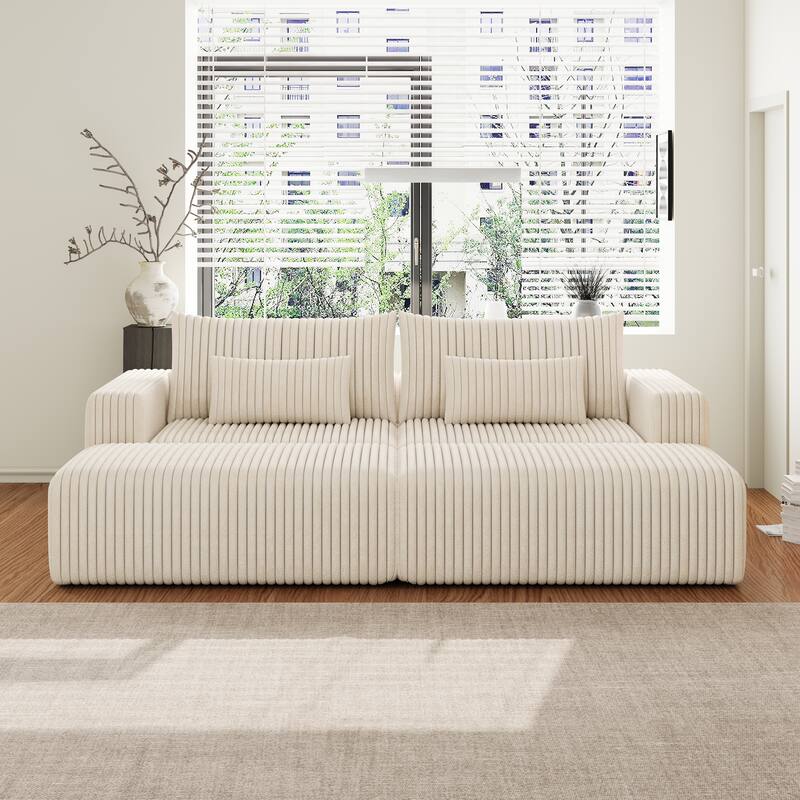 102" Corduroy Lounge Sectional Sofa with 2 Footstools