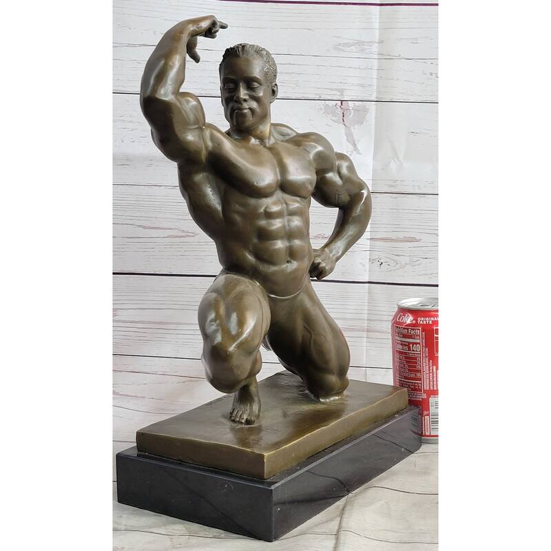 Iron Man Muscular Bodybuilder Posing Flexing Bronze Sculpture Statue Trophy Figure