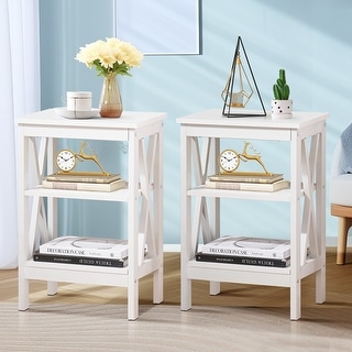 Modern Nightstand with 3-Tier Storage Shelves, Nightstands Set of 2