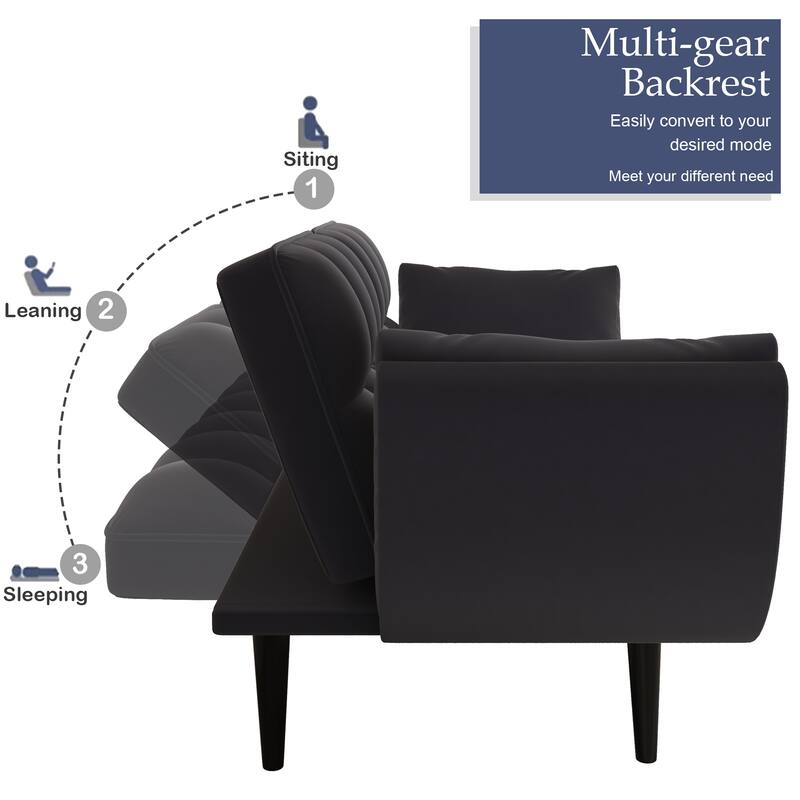 Small Space Multifunctional Sofa with Adjustable Backrest, Sponge Upholstered Sofa Bed w/ 2 Throw Pillows for Bedroom, Apartment