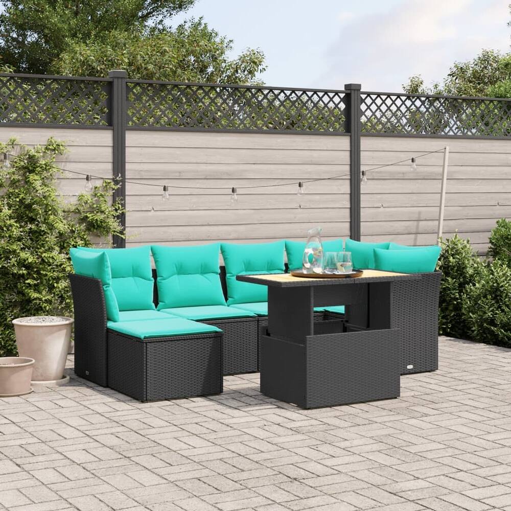vidaXL Patio Sofa Set with Cushions Outdoor Furniture 6 Piece Poly Rattan - 21.7 x 24.4 x 27.2